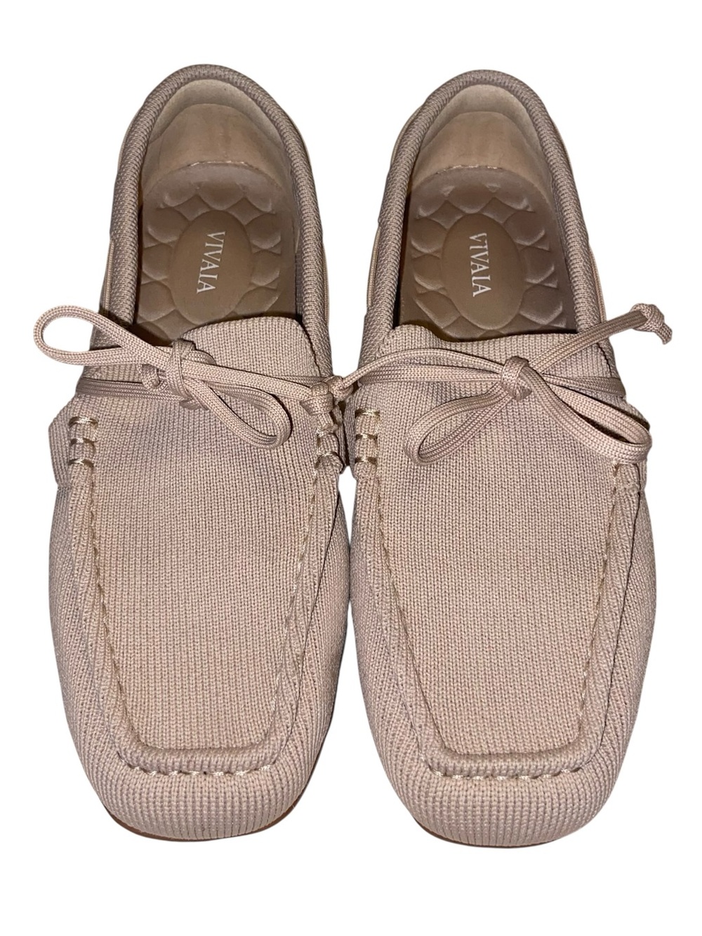 Vivaia Loafers Womens Size 37.5 Jackie Square Toe Beige Knit Shoes Driving Moc